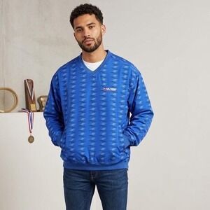 Vintage Tommy Hilfiger Athletics Blue Geometric V-Neck Windbreaker XXL Side Zip